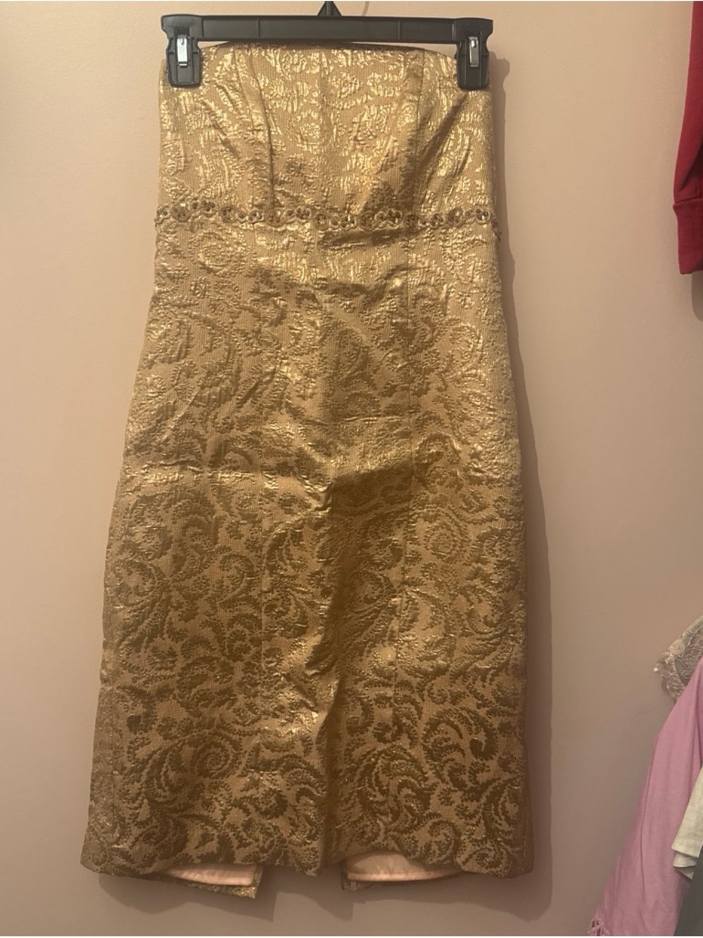 Molly New York Strapless Gold Jacquard Dress